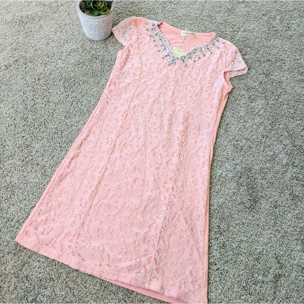 NWT Pink Lace Jewel Neckline Girls 8 Ballet Pink Fancy